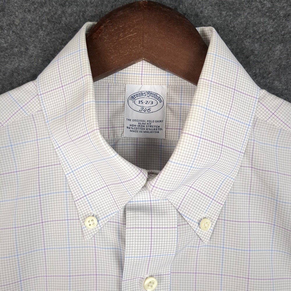 Brooks Brothers 346 Mens‎ 15.5 32/33 Slim Fit Non-Iron Stretch Tattersall Shirt - Picture 6 of 11